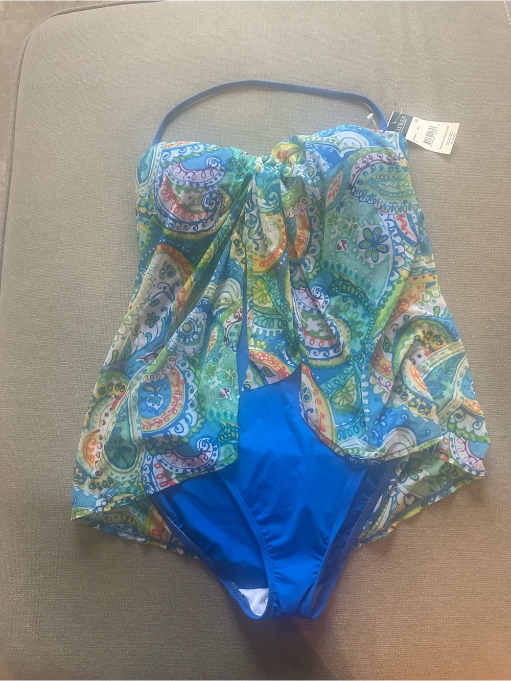 Polo by Ralph Lauren Blue Paisley Girls One-Piece Swimsuit with Chiffon Overlay
